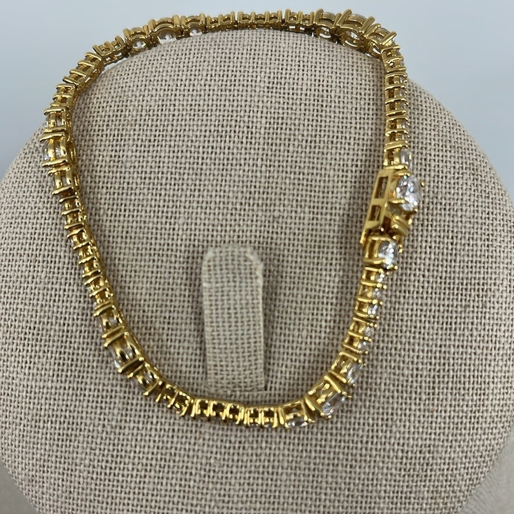 18K Gold Over 925 Silver CZ Tennis Bracelet - 7.25" - Picture 5 of 13